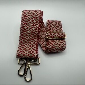 Pom Pom London Red and Cream Inca Patterned Strap Gold Tone Hardware
